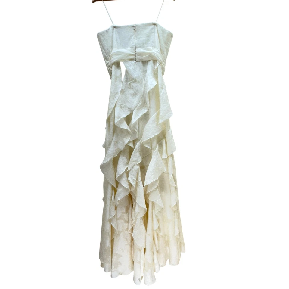 Badgley Mischka Ivory Strapless Ruffled Wedding Dress Bridal Gown Womens 14 Chic - Image 3 of 4