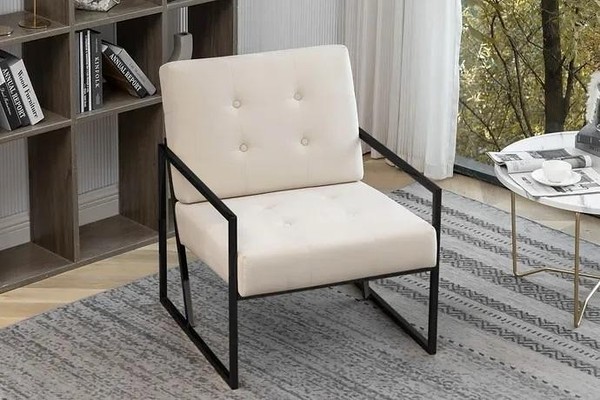 Beiger Textilsessel Wohnzimmer 1-Sitzer Relax Metallbeine Esszimmer-image