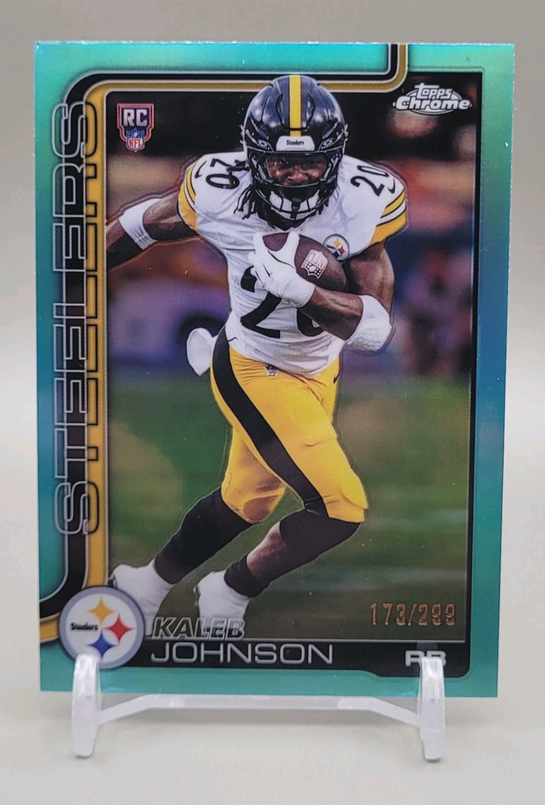 2025 Topps Chrome Kaleb Johnson Teal Refractor Rookie RC 173/299 Steelers