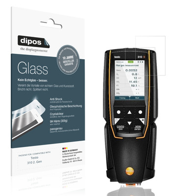 2x Schutzfolie für Testo 310 2. Gen - Anti-Shock 9H Folie dipos Glass