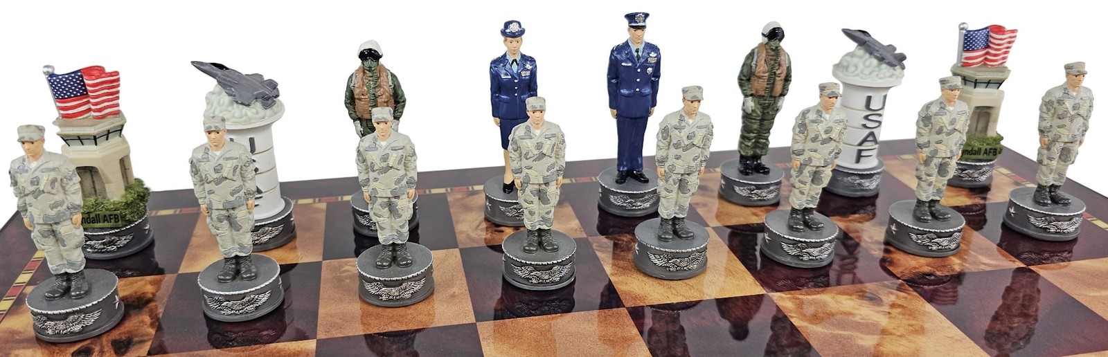 US Military Army Navy Air Force or Marines Chess Set Cherry Color Storage Board