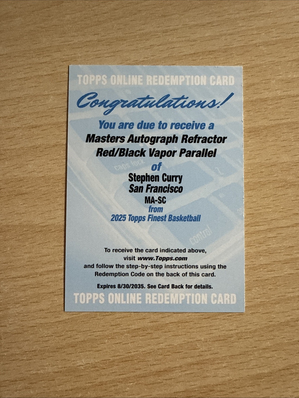 2025 FINEST MASTERS #MA-SC STEPHEN CURRY AUTO REFRACTOR REDEMPTION UNSCRATCHED
