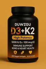 NEW D3 K2 Vitamin K2 100mcg  Vitamin D3 5000 IU 200 Softgels - Gluten Free