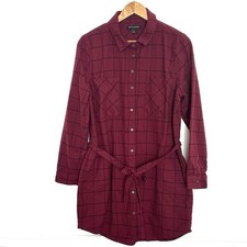 Banana Republic Shirt Dress Women’s Size 14 Burgundy Plaid Button Down Pockets