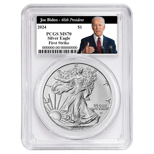 2024 $1 1-oz American Silver Eagle PCGS MS70 FS Biden 46th President Label