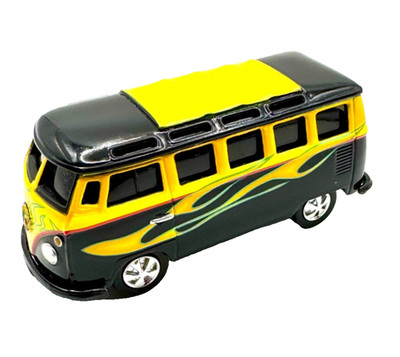 Johnny Lightning Volkswagen Samba Bus Black w Flames VW Bus Pinstripe Track Car