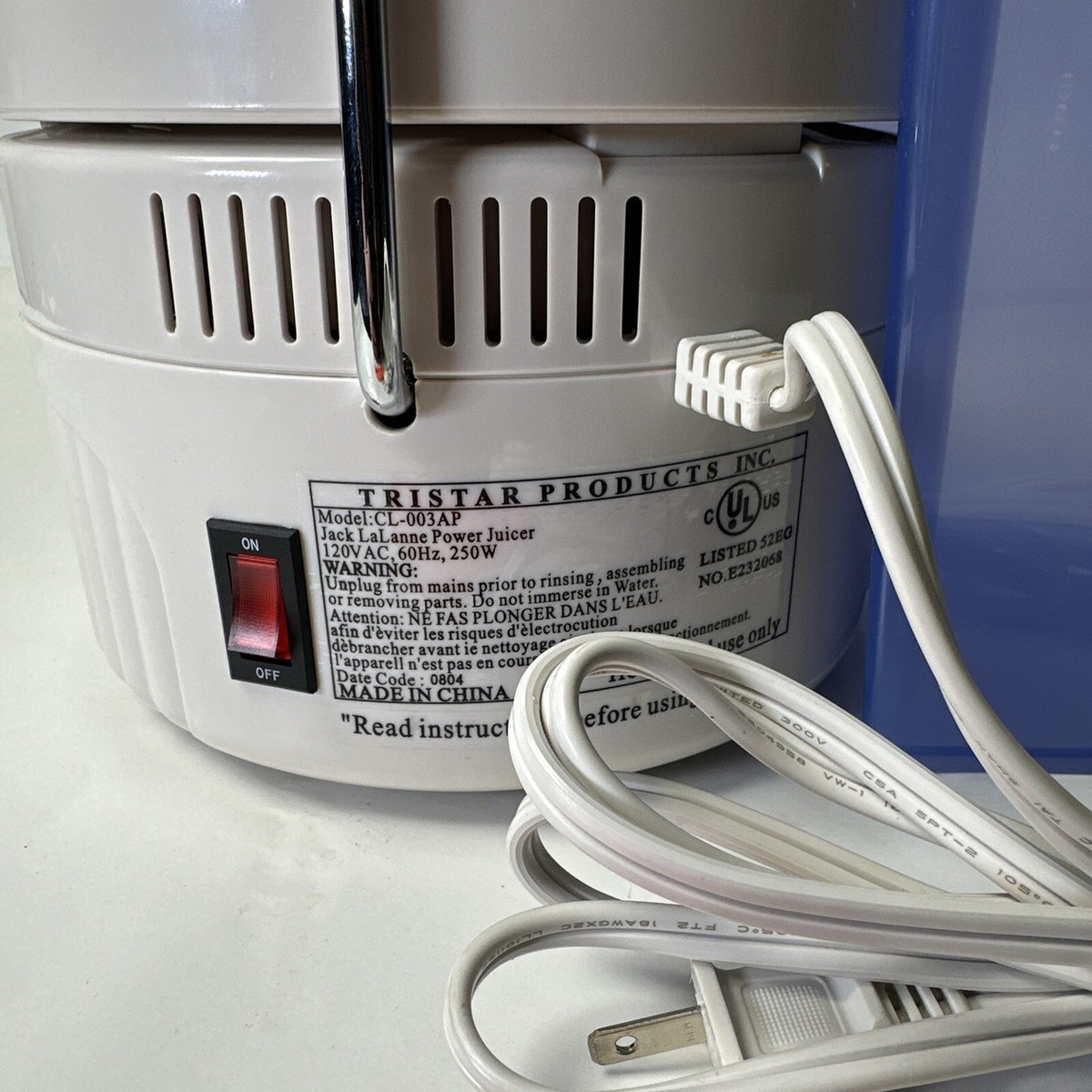 Jack LaLanne Power Juicer Model CL-003AP Extractor With Crescent