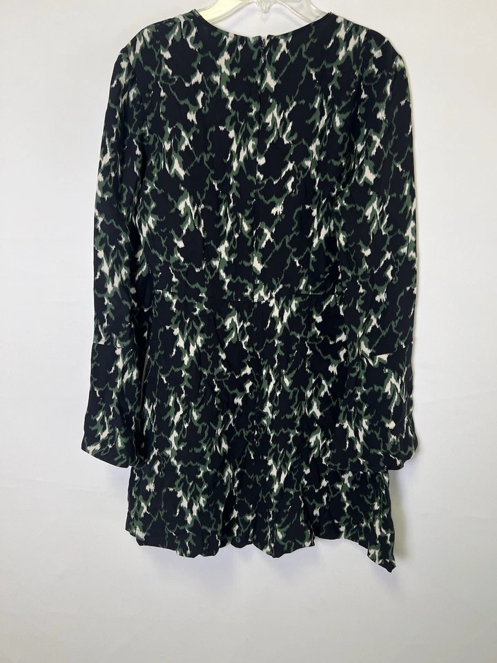 A.L.C. Vestido para mujer de seda negro/verde estampado mangas largas línea A negro talla 8 Foto 2 de 4