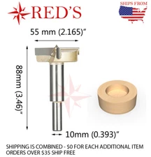Tideway Carbide PRO LC171901055 55 mm Dia Hinge Boring forstner router bit