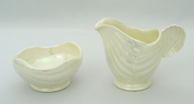 ROYAL WINTON CREAMER & OPEN SUGAR BOWL - LUSTRE WARE - SEASHELL SHELL - ENGLAND