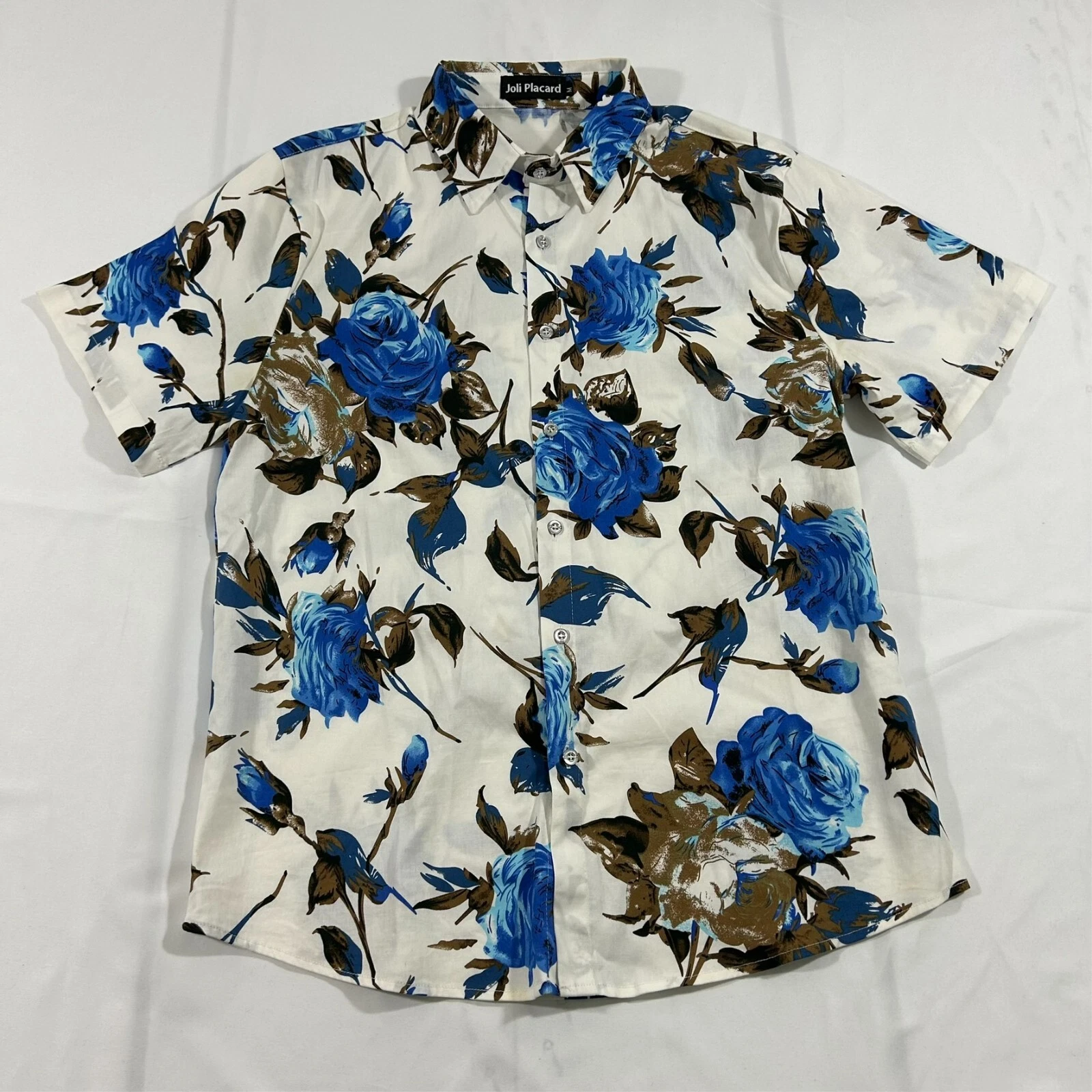 JOLI PLACARD Shirt Mens M White– Blue Flower Print SHORT SLEEVE LIGHTWEIGHT A395