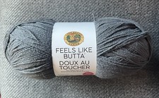Lion Brand Charcoal Gray Feels Like Butta Yarn Soft Bonus Bundle Polyester