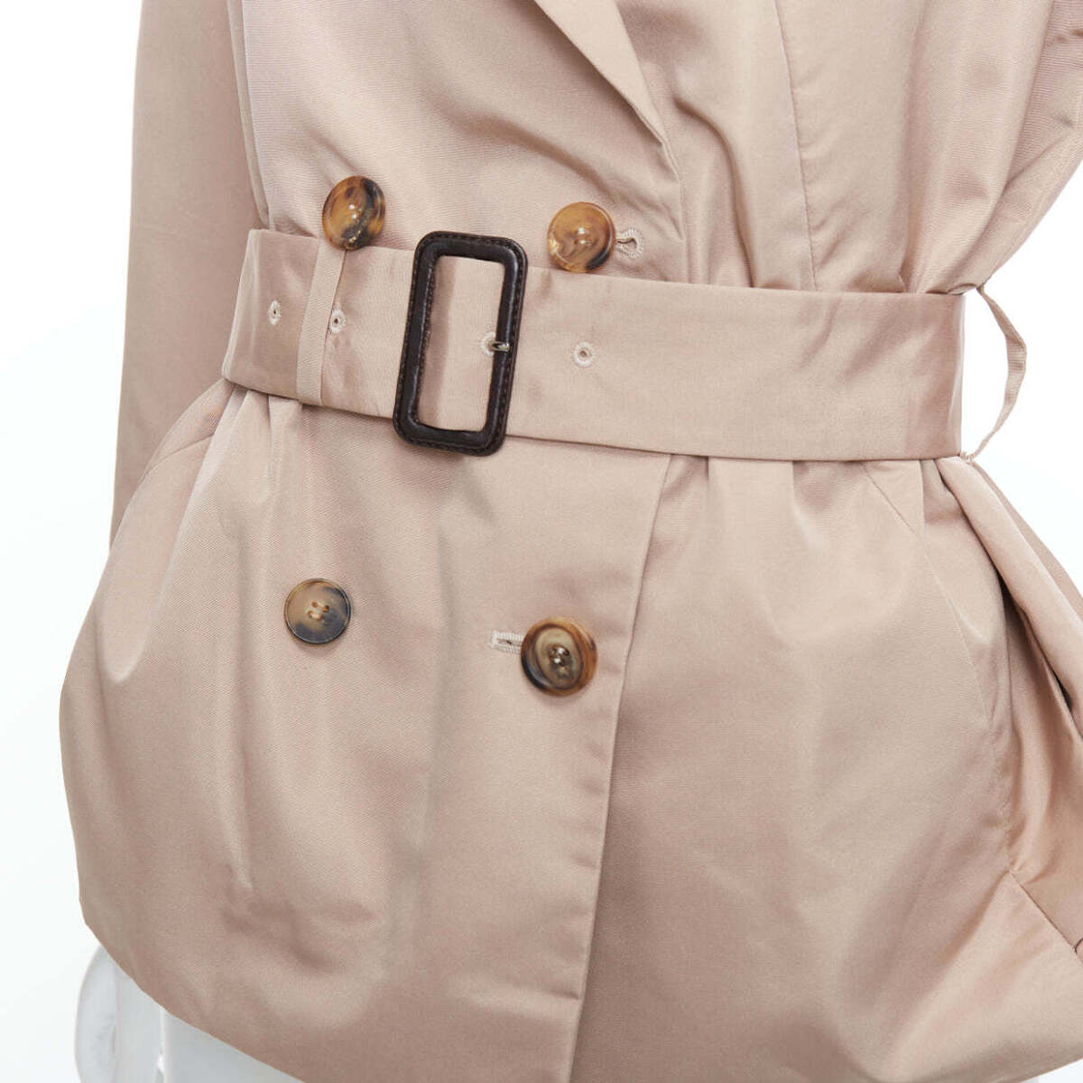 PRADA 2007 beige silk blend panelled double breast belted PRADA 2007 beige silk blend panelled double breast belted