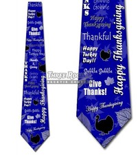 Happy Thanksgiving Turkey Leaves Collage- Royal Blue - Mens Tie New