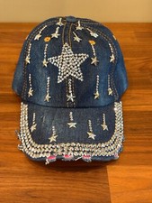 Blue Jean Denim Bling Stars Baseball Cap Women's Adjustable 100 Cotton NEW