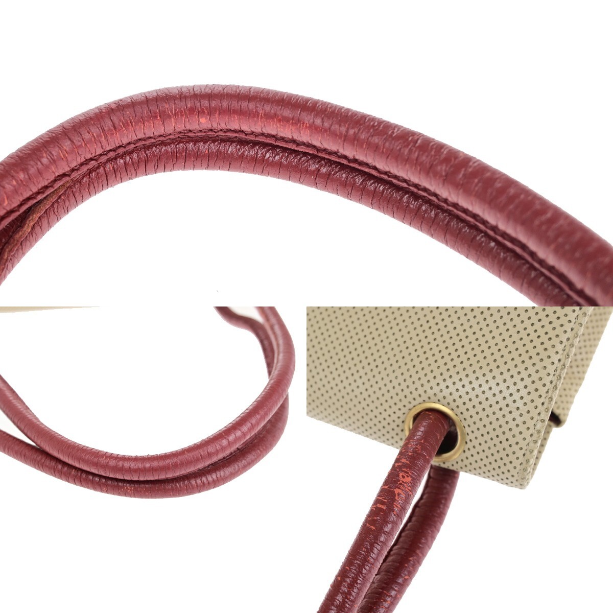 CHANEL CC Logo Punching Bicolor Shoulder Bag Leather Beige Red GHW