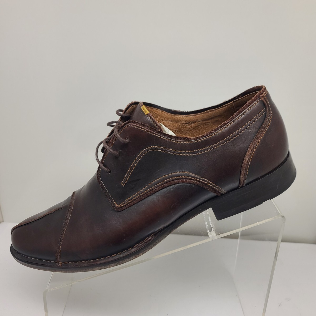 BRASS BOOT MEN\'S BROWN LEATHER SPLIT TOE OXFORDS Brass Boot Mens Split Toe Oxford Shoes Brown Leather Size 10  main image 4