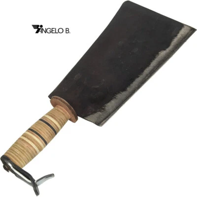 MANNAIA MANARESSO PIEMONTE LAMA 24cm MANICO CUOIO ACCIAIO FORGIATO ANGELO B.