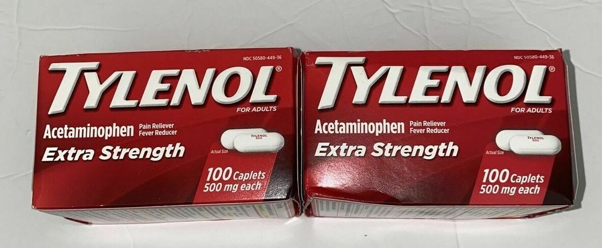 2 Tylenol Extra Strength Acetaminophen 500 mg 100 Caplets EACH Exp 12/2024