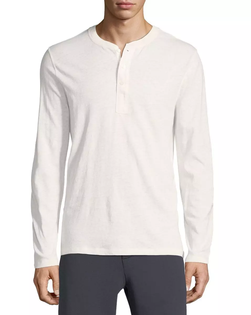 VINCE MEN'S IVORY LONG SLEEVE MILITARY HENLEY SHIRT Sz XXL