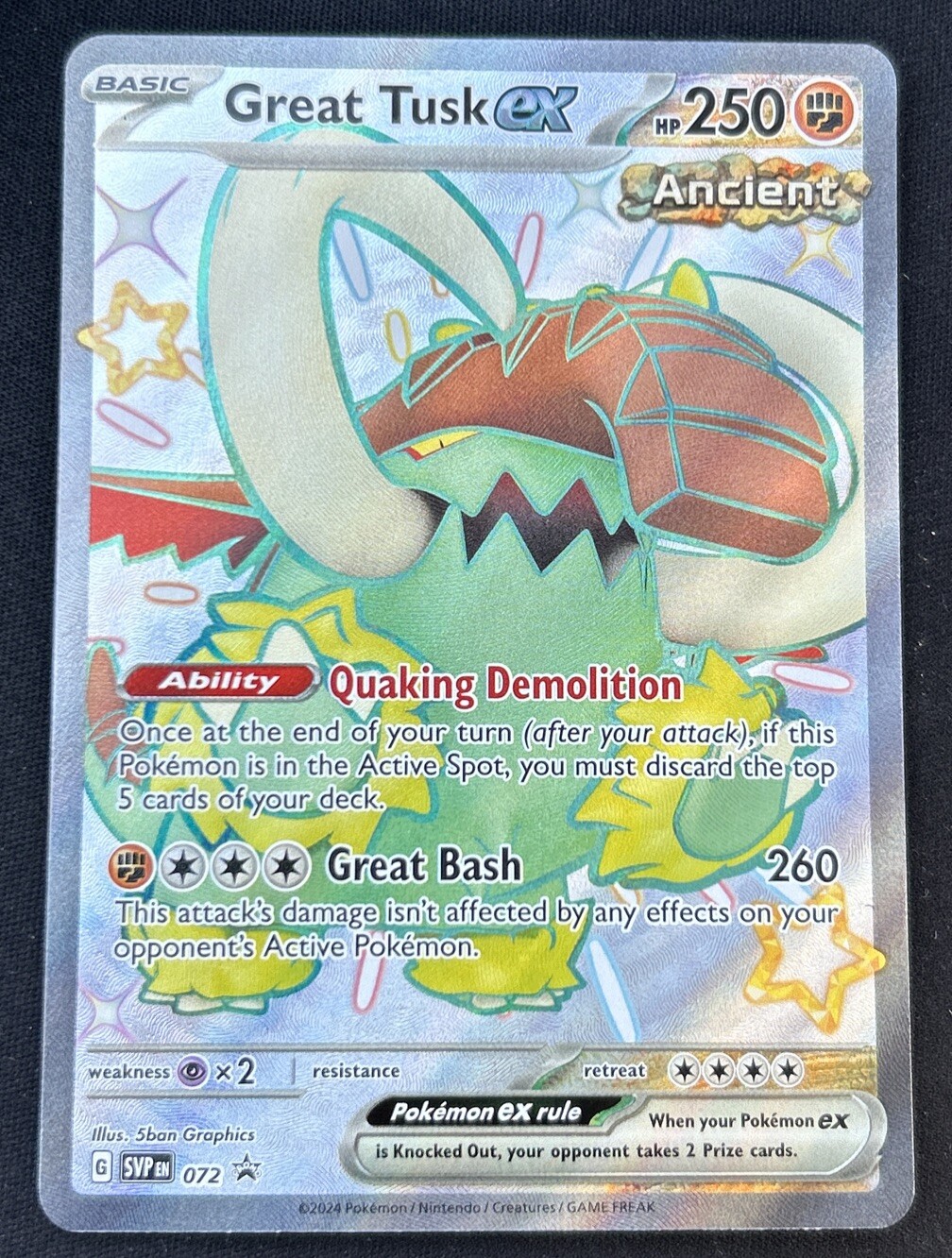 Great Tusk ex SVP 072 Black Star Promo Ultra Rare Holo Pokemon TCG Card NM