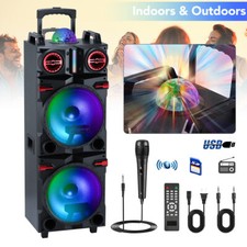 Dual 10" Portable SubWoofer Bluetooth Speaker Rechargable w/Mic Remote Party