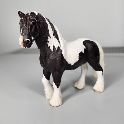 2007 Schleich TINKER STALLION Black White Horse Farm Animal Figure