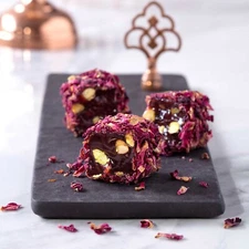 CAFER EROL ROSE LEAF COVERED TURKISH DELIGHT WITH POMEGRANATE FLAVORED PISTACHIO