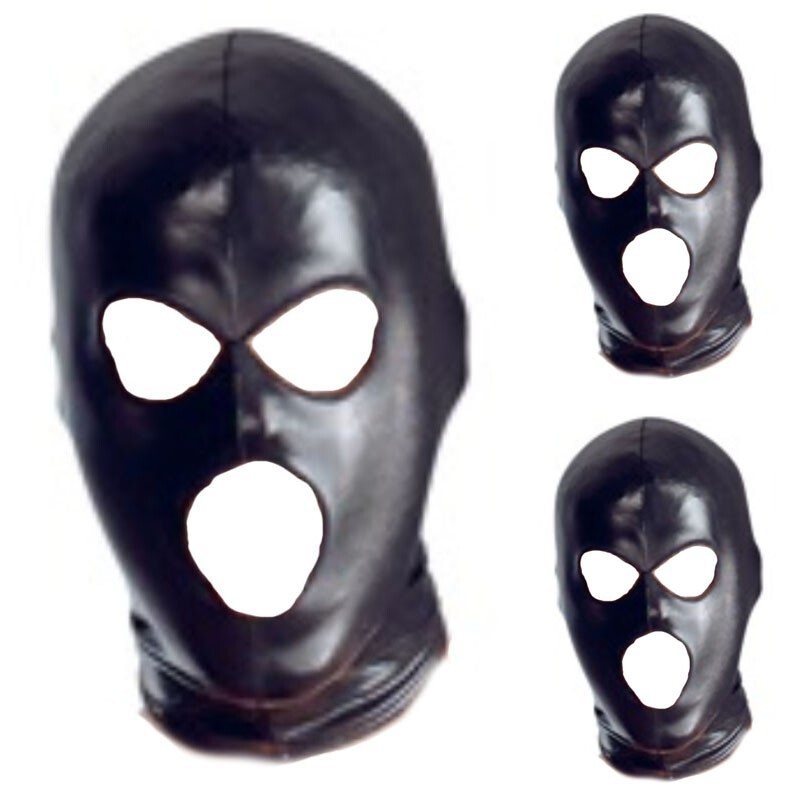 Faux Leather MOUTH EYE 3 Hole Opening HOOD Balaclava Mask 