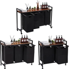 2/3/4 Compartment Laundry Hamper Rack with Pull-Out Bags & Top Storage Shelf