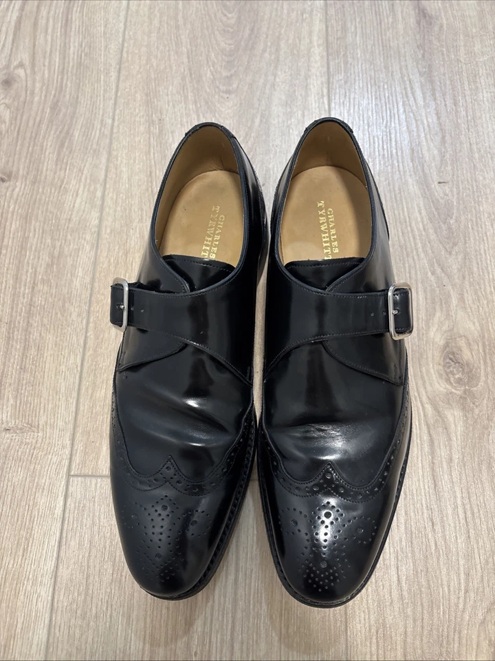 ZAPATOS CHARLES TYRWHITT COMPTON CUERO NEGRO PUNTA DE ALA BROGUE MONJE CORREA Talla 9.5 Foto 2 de 4