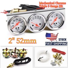 2 52mm Mechanical Chrome Triple 3 Gauge Kit Water Temp Oil Pressure Volt Meter 2 52mm Mechanical Chrome Triple 3 Gauge Kit Water Temp Oil Pressure Volt Meter