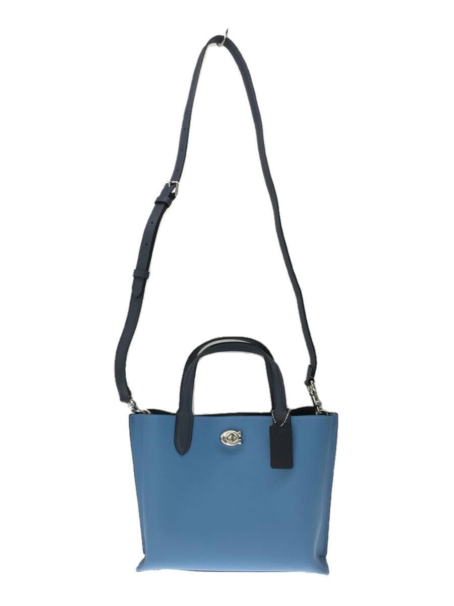 Auth Coach Willow Tote 24 Blue Leather Colorblock C8561 F/S 424726