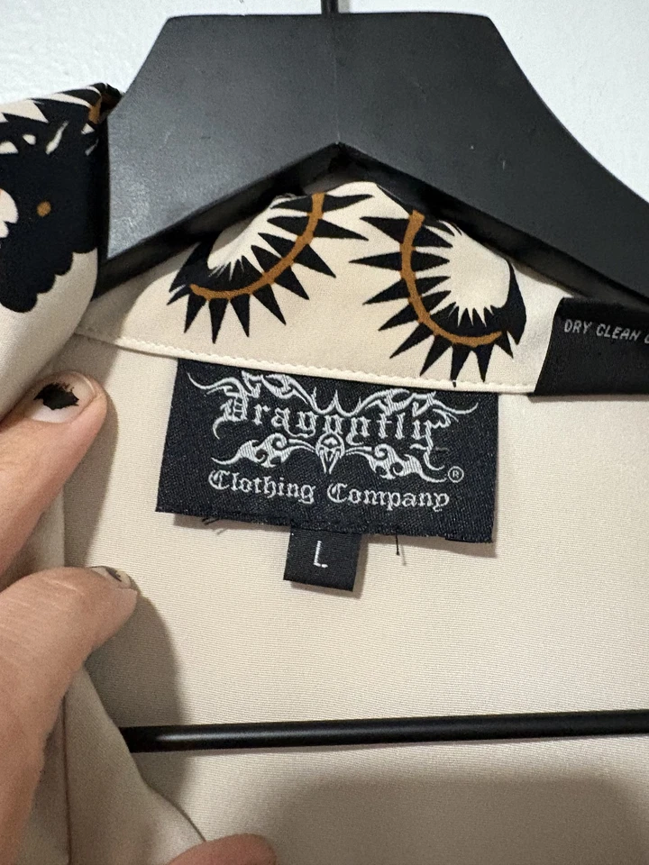 Camisa De Colección Libélula Para Hombres Grande Abotonada Campamento Estampado Dragón Y2K Foto 4 de 4