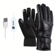 Heated Gloves USB Electric Winter Waterproof Leather Warm Fishing Cycling Riding