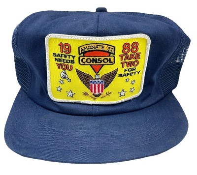 Vintage Consol Trucker Hat Cap USA 80s Patch Coal Mining Mesh Amonate Eagle