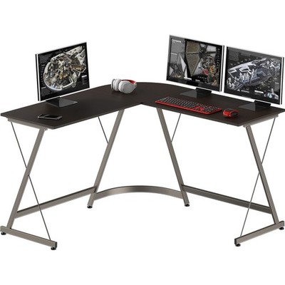 L-Shaped Gaming Desk Modern Espresso Computer Corner Desk Space Saver