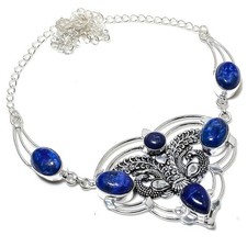 Lapis Lazuli Gemstone 925 Sterling Silver Handmade Jewelry Necklace Size 18