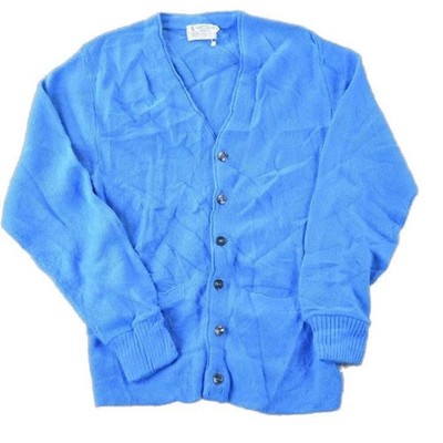 Vintage 1970s Blue Knit Perfect Mild Distress Cardigan Sweater Men's Small