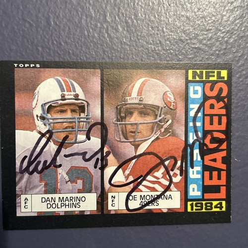 1985 Topps Dan Marino Joe Montana NFL Passing Leaders IP Signed Auto 49ers