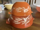 2 Vtg Pyrex Glass Autumn Harvest Cinderella Nesting Mixing Bowls 441 442