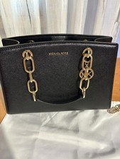 Michael Kors Borsa a mano donna pelle nera tracolla zip chiusura magnetica oro