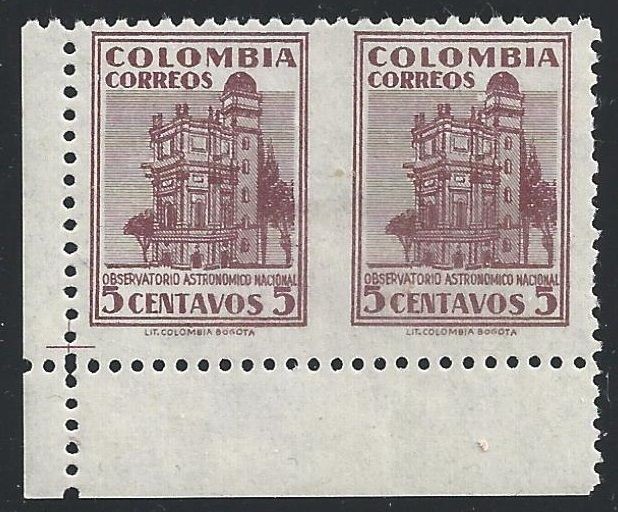 1946 COLOMBIA, YT 399 MNH/** PAIR NOT SERRATED VARIETYe#039;