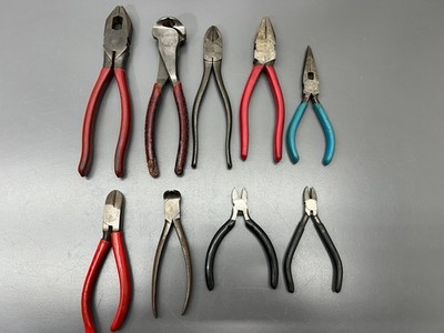 (r) VINTAGE 9PC PLIERS SET UTICA LINDSTROM WIRE CUTTERS LINESMAN NEEDLE NOSE