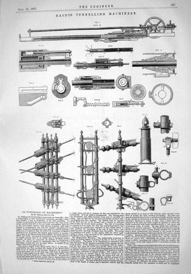 Alter Druck 1867 Hermann Haupt Tunnelbau Maschinenbau Instrumente 19.