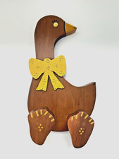 Vintage Hand Carved Wooden Goose Duck Wall Decor Yellow Bow Shelf Sitter