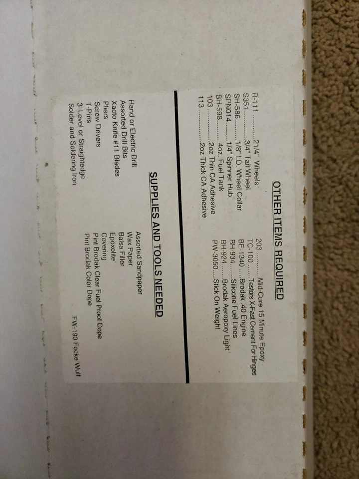 Brodak Kit -  FW 190 Kit CLP-36 Rc Plane - WS: 46" - New! JT25 - Image 4 of 4