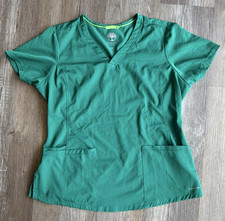 HH Works by Healing Hands Women s Solid Green V-Neck Scrub Top w/ Pockets L