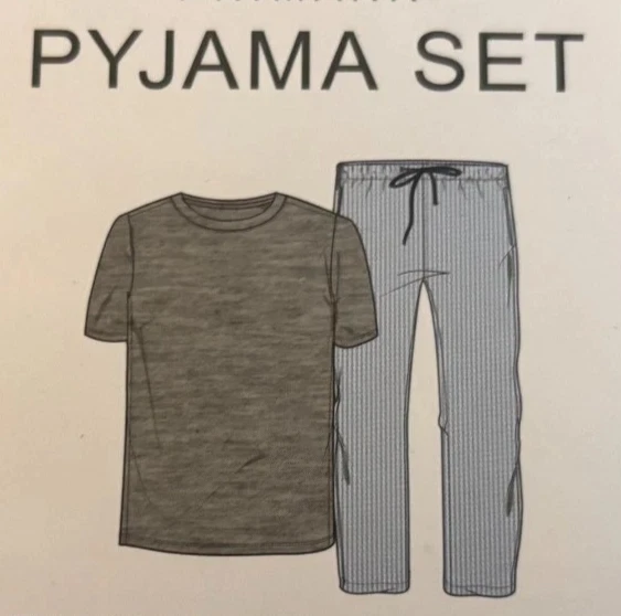 Primark Mens Pyjama Set Short Sleeve Top & Long Tie Waist Bottoms BNWT Grey/Blue - Image 4 of 4