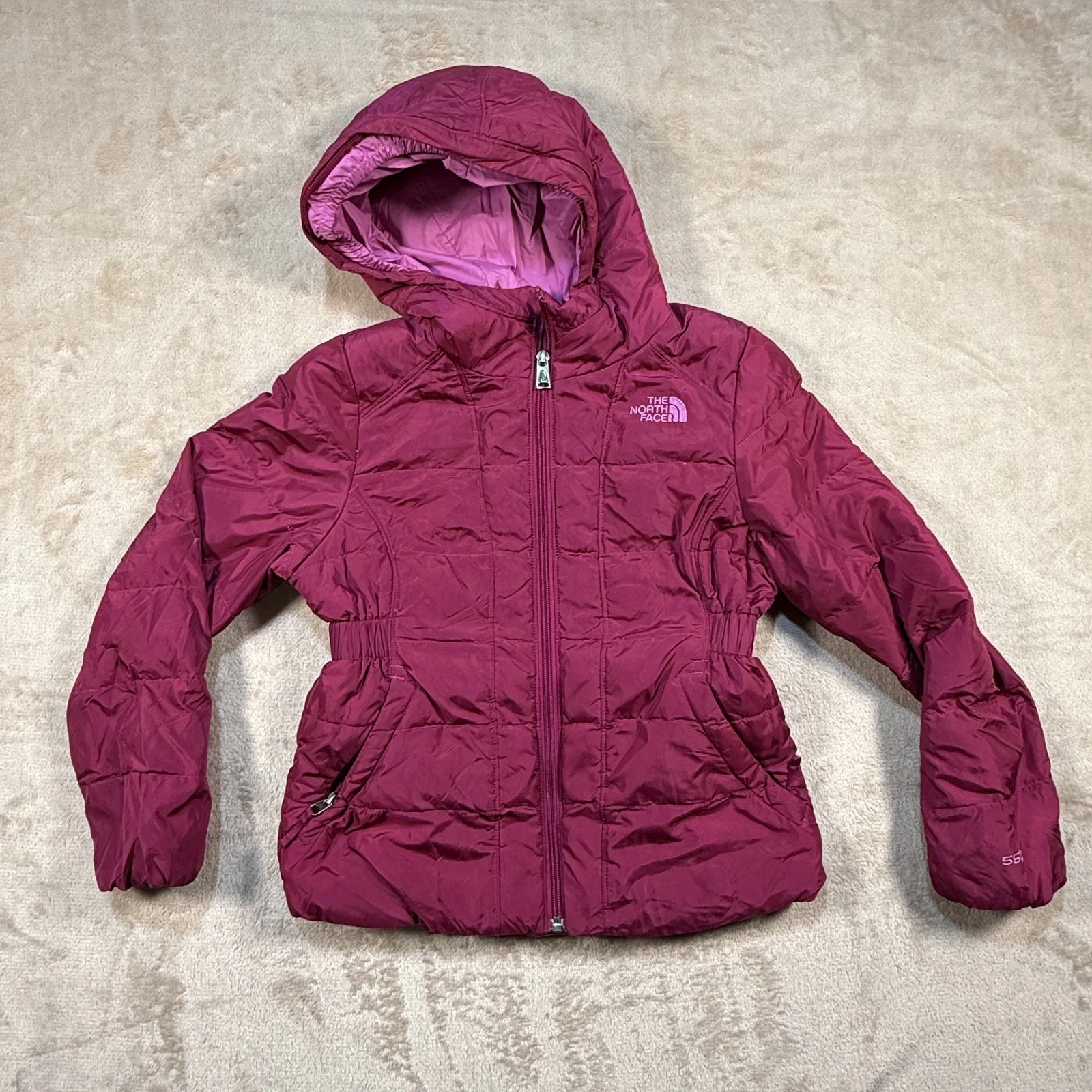 The North Face 550 Youth Girls Hooded Down Jacket Magenta Size S7/8